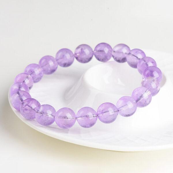 6 - 14mm round shape genuine natural lavender amethyst beaded bracelet - Image 4