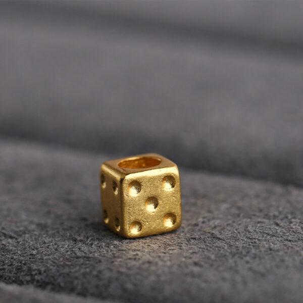 dice shape gild s925 sterling silver bead, golden dice bead - Image 5