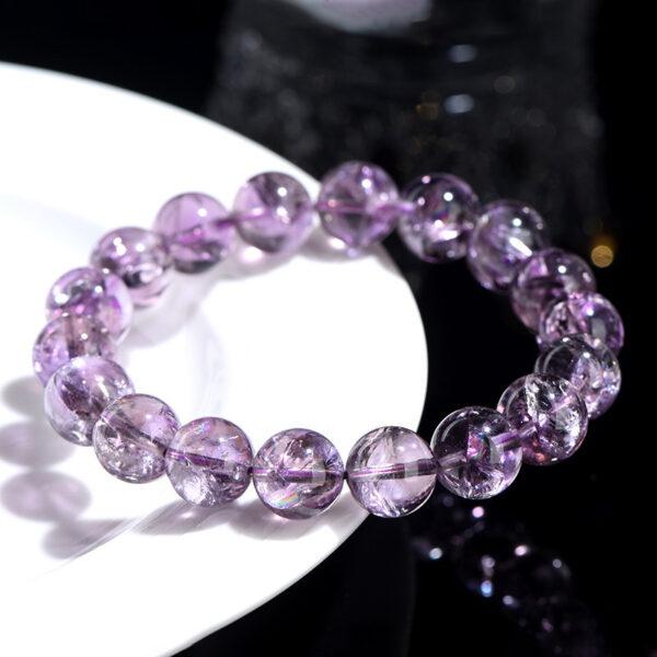 7mm - 12mm round shape genuine natural purple Quartz beaded bracelet - Image 5