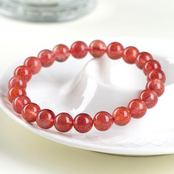 4 - 12 mm round shape 7A natural strawberry quartz beaded bracelet - Image 5