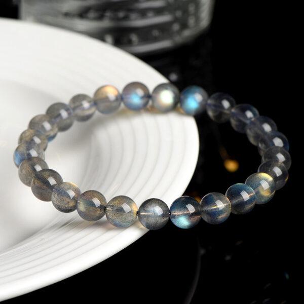 4 - 10 mm round shape 7A genuine natural colorful light gray moonstone beaded bracelet - Image 5