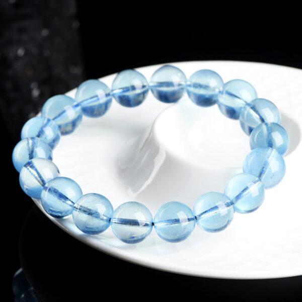 4 - 12mm round shape 7A genuine natural aquamarine beaded bracelet - Image 5