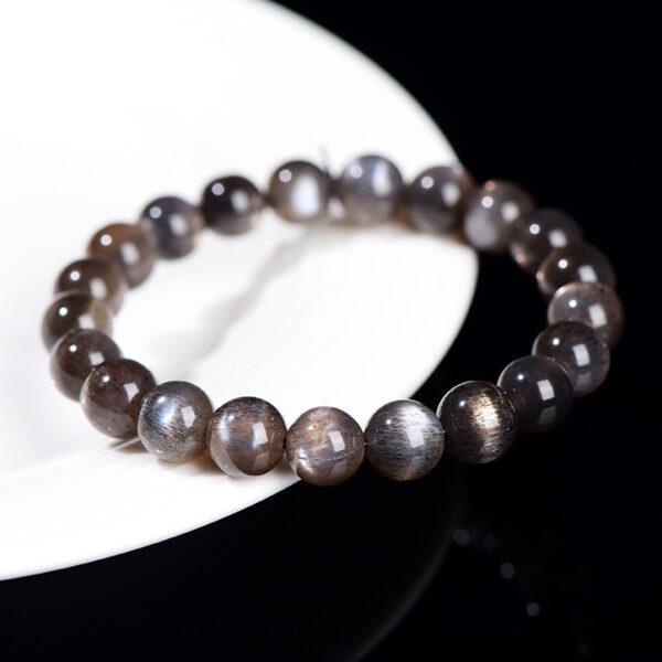 6 - 9mm round shape 7A genuine natural black gold sun stone beaded bracelet - Image 5
