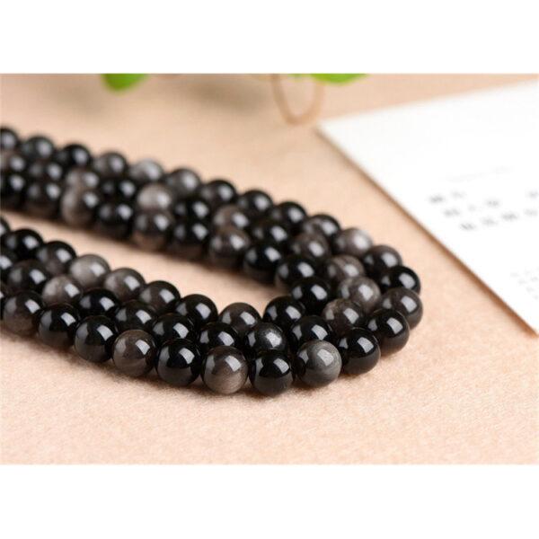 6mm - 16mm whole strand round shape high quality silver light genuine natural obsidian bead - Image 5