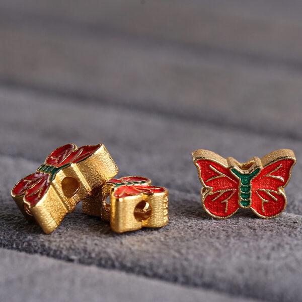 butterfly shape gild sterling silver bead, red enamel butterfly bead - Image 5