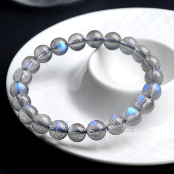 5 - 10 mm round shape 7A genuine natural blue light gray moonstone beaded bracelet - Image 6