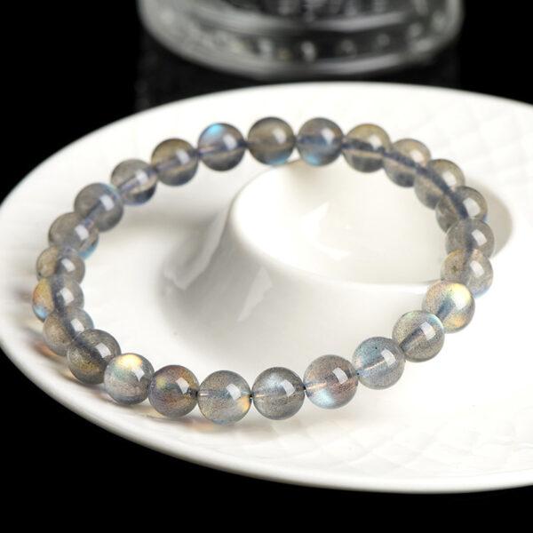 4 - 10 mm round shape 7A genuine natural colorful light gray moonstone beaded bracelet - Image 6