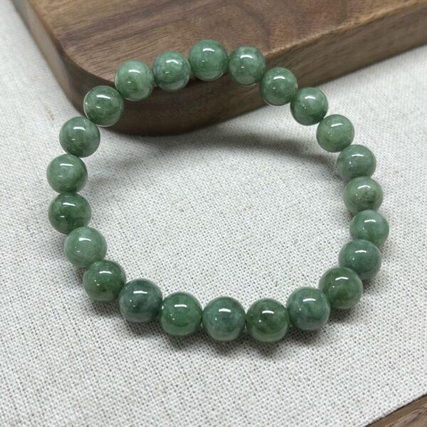 8mm - 13mm round shape natural oily green jadeite beaded bracelet - Image 6
