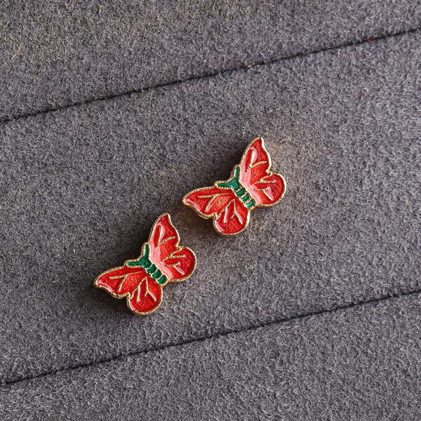 butterfly shape gild sterling silver bead, red enamel butterfly bead - Image 6