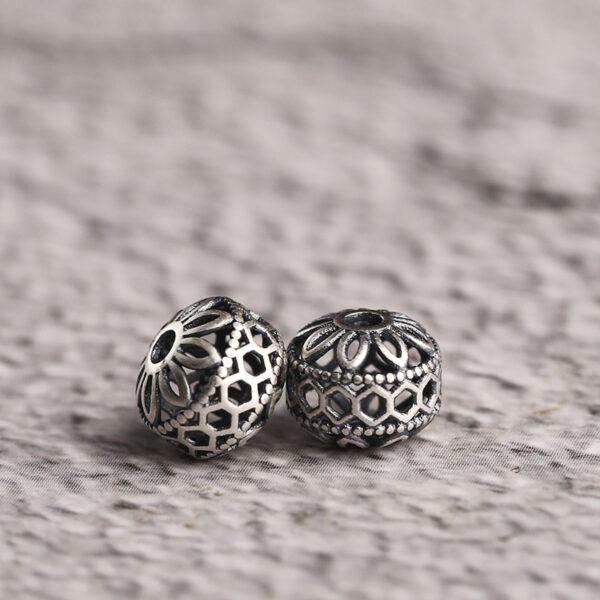 hollow flower pattern drum shape s925 sterling silver bead, oxidized silver drum bead - Image 6