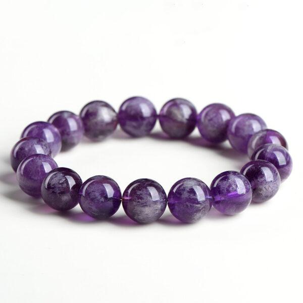 10 - 12mm round shape white impurities genuine natural amethyst beaded bracelet