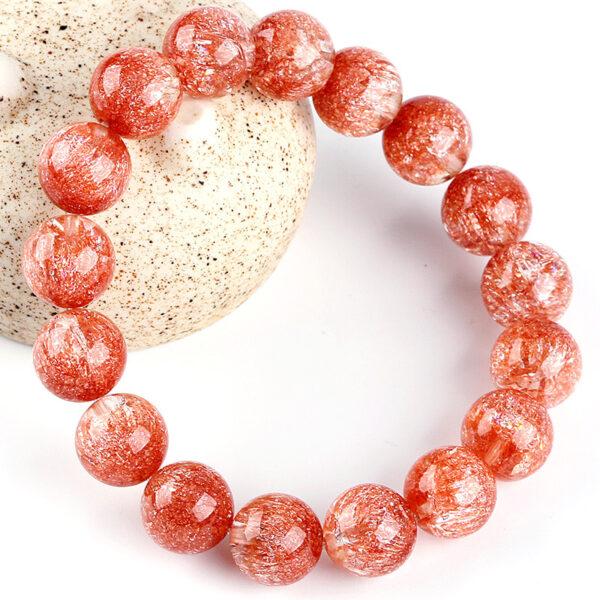 7A red inner cracks clear quartz bracelet, 7 - 12mm round shape beaded bracelet