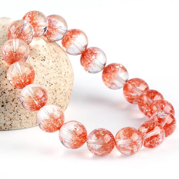8A red inner cracks clear quartz bracelet, 7 - 12mm round shape beaded bracelet