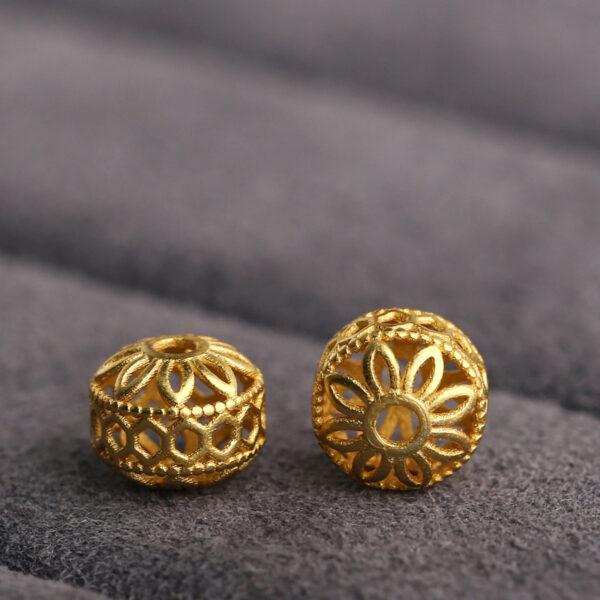 hollow flower pattern drum shape s925 sterling silver bead, golden flower bead