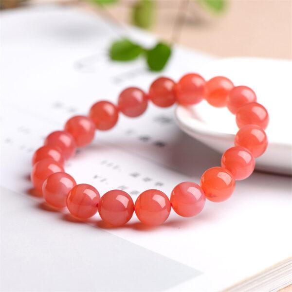 10mm - 14mm round shape genuine natural orange red agate beaded bracelet - Image 2