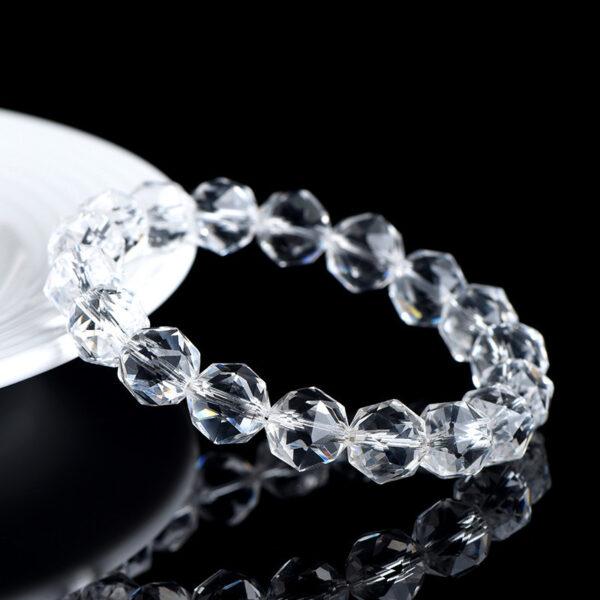 8 - 12mm facet surface round shape genuine natural clear quartz beaded bracelet - Image 2