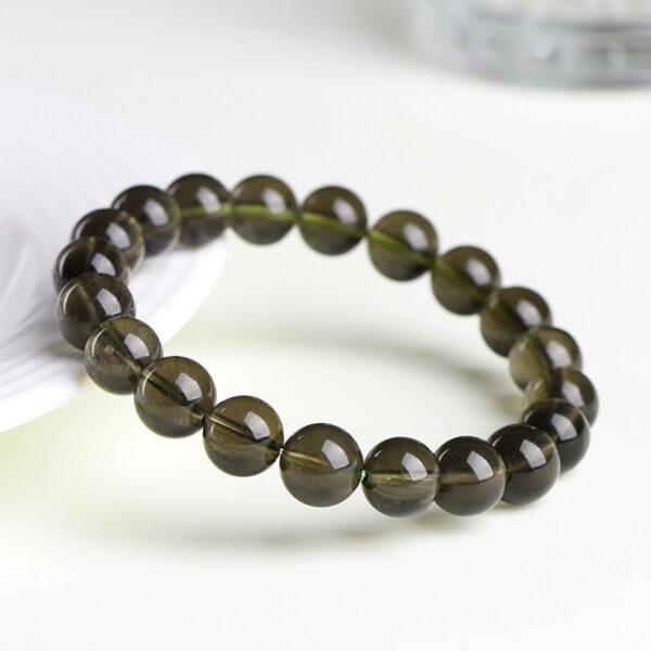 7 - 12mm facet surface round shape genuine natural green meteorite beaded bracelet - Image 2