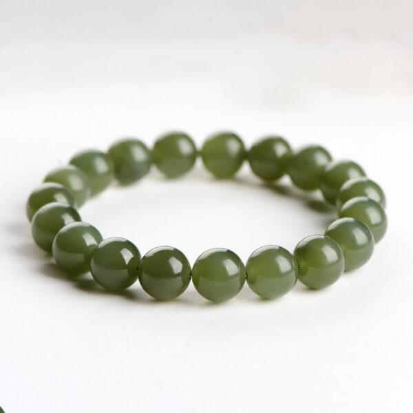6 - 10mm round shape genuine natural nephrite beaded bracelet - Image 2