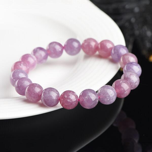 8 - 10mm round shape 5A genuine natural pink purple lepidolite beaded bracelet - Image 2
