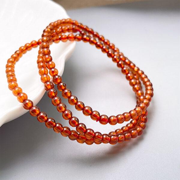 small size orange red genuine natural garnet bead, 3 - 4 mm whole strand round bead - Image 2