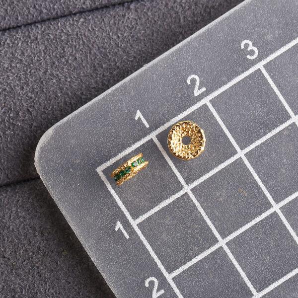 rondelle shape gild s925 sterling silver bead, zircon inlaid small pits pattern golden bead - Image 2