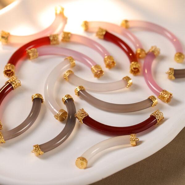 curved bar shape genuine natural agate bracelet accessories, multi colors agate curved bar - Image 2