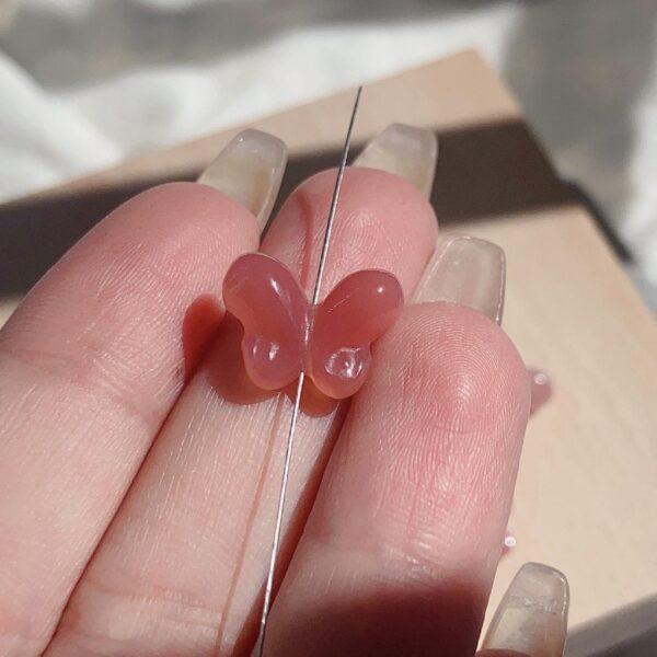 butterfly bead, agate bead, pink bead, red bead - Image 2