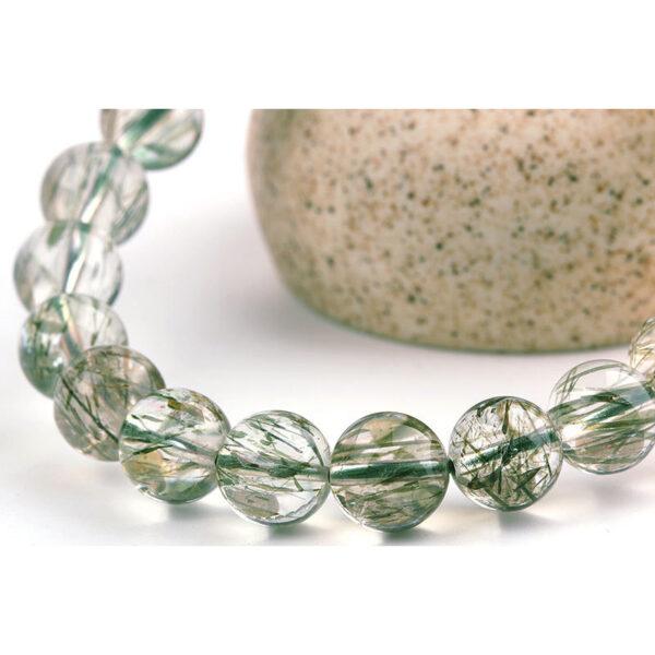 7A genuine natural green rutilated quartz bracelet, 7 - 12mm round shape beaded bracelet - Image 2