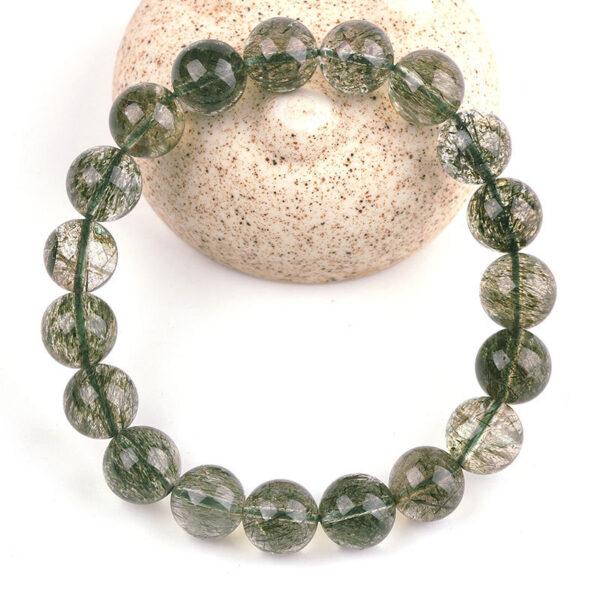 Best quality genuine natural green rutilated quartz bracelet, 7 - 12mm round shape beaded bracelet - Image 2