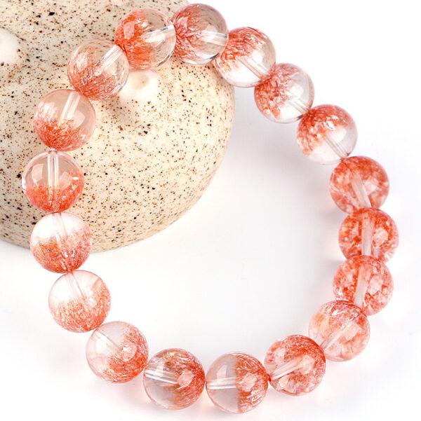 8A red inner cracks clear quartz bracelet, 7 - 12mm round shape beaded bracelet - Image 2