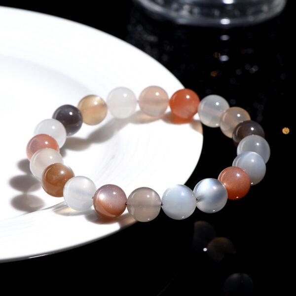 6mm - 10mm round shape genuine natural colorful moonstone beaded bracelet - Image 2