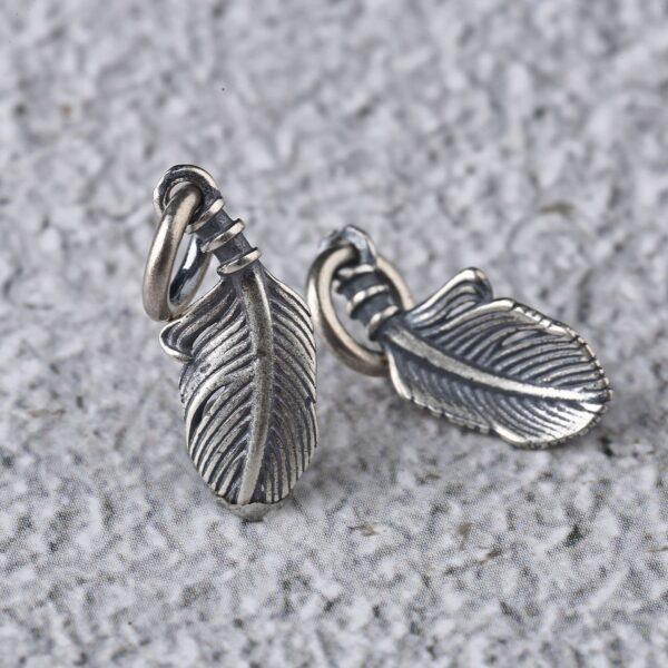 feather shape s925 sterling silver charm, oxidized silver feather bead - Image 2