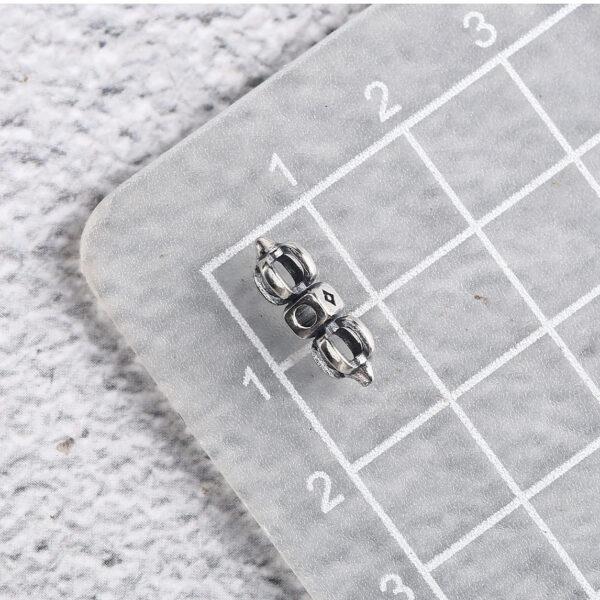 small Vajra shape s925 sterling silver bead, oxidized silver Vajra bead - Image 2