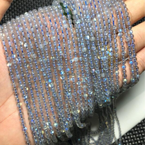 2mm - 4mm small size whole strand round shape genuine natural blue light moonstone bead - Image 2