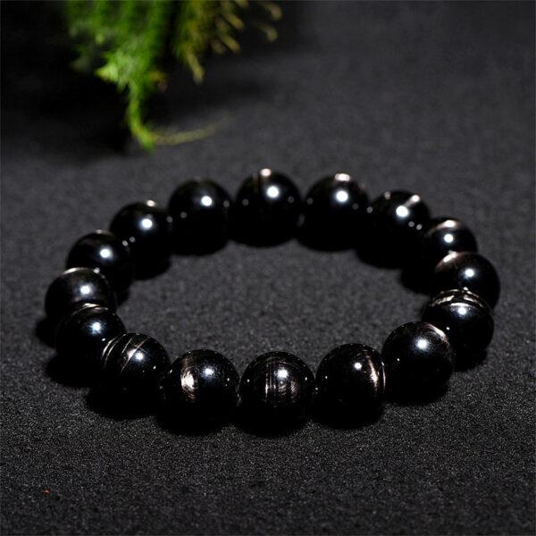 6mm - 14mm round shape 6A genuine natural Hypersthene beaded bracelet - Image 2