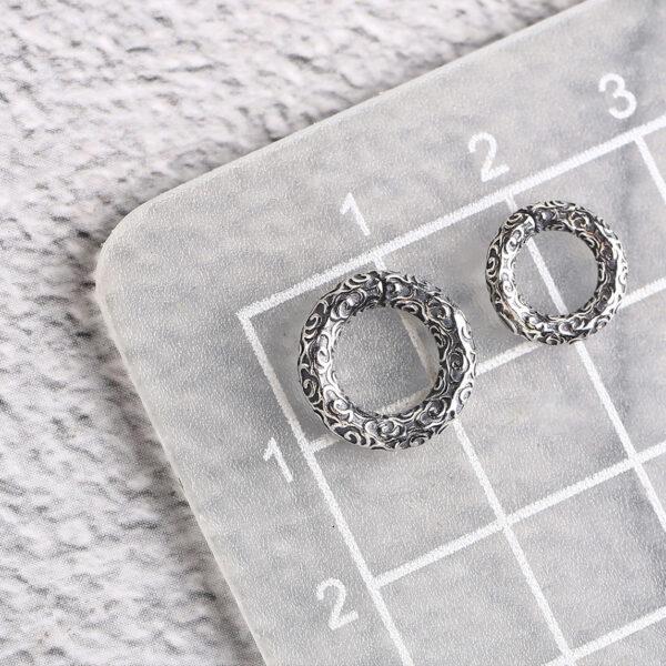 abstract cloud pattern open ring shape s925 sterling silver bead, oxidized silver open ring bead - Image 2