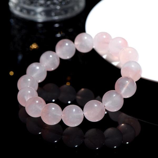 11mm - 13mm round shape light pink genuine natural rose quartz beaded bracelet - Image 2