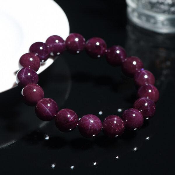 7 - 9mm round shape star light genuine natural purple garnet beaded bracelet - Image 2