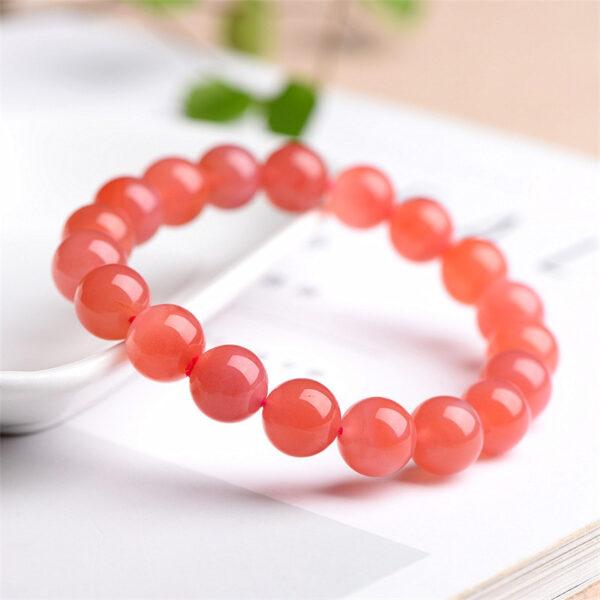 10mm - 14mm round shape genuine natural orange red agate beaded bracelet - Image 3