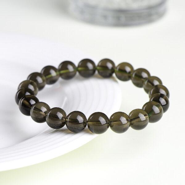 7 - 12mm facet surface round shape genuine natural green meteorite beaded bracelet - Image 3
