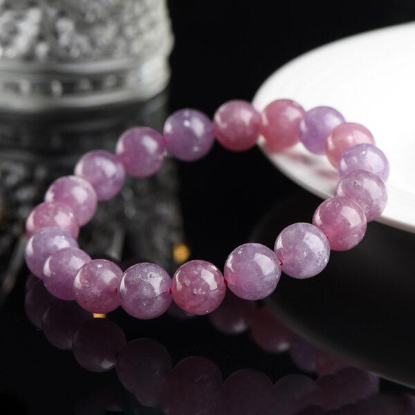8 - 10mm round shape 5A genuine natural pink purple lepidolite beaded bracelet - Image 3