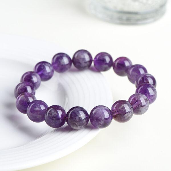 10 - 12mm round shape white impurities genuine natural amethyst beaded bracelet - Image 3
