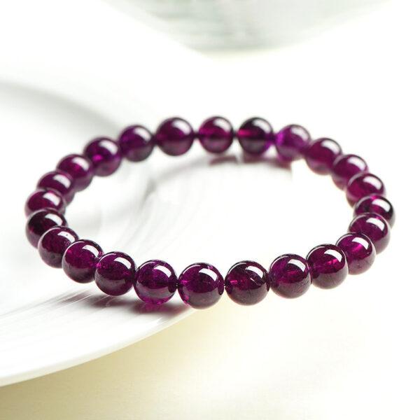 6 - 12mm round shape 5A genuine natural purple garnet beaded bracelet - Image 3