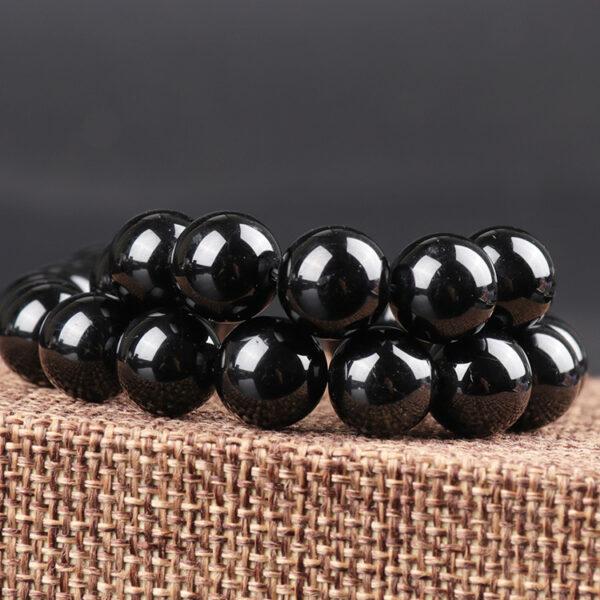 6A genuine natural black tourmaline bead, 6 - 12 mm whole strand round bead - Image 3