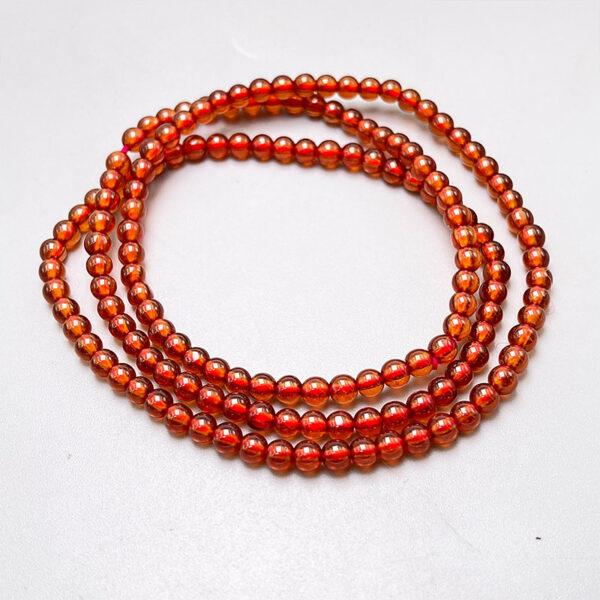 small size orange red genuine natural garnet bead, 3 - 4 mm whole strand round bead - Image 3