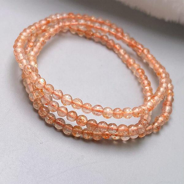 small size genuine natural sunstone bead, 3.8 - 4 mm whole strand round bead - Image 3