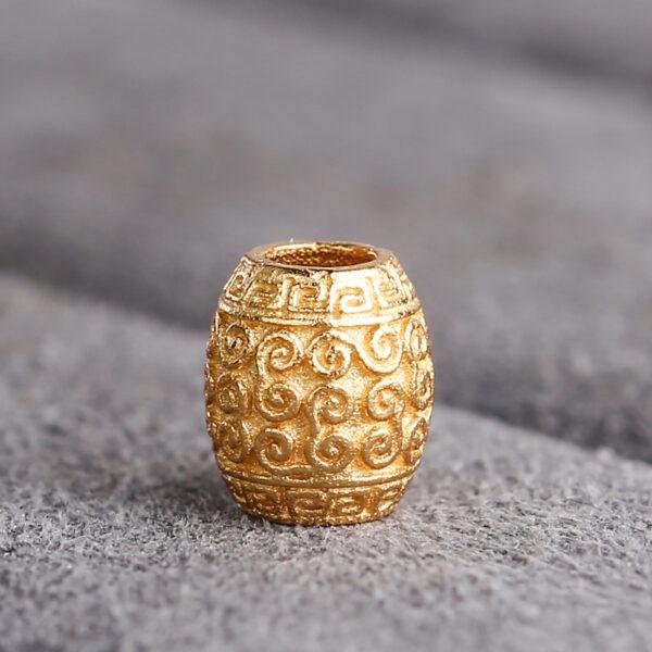 oval shape gild s925 sterling silver bead, golden vine flower pattern bead - Image 3