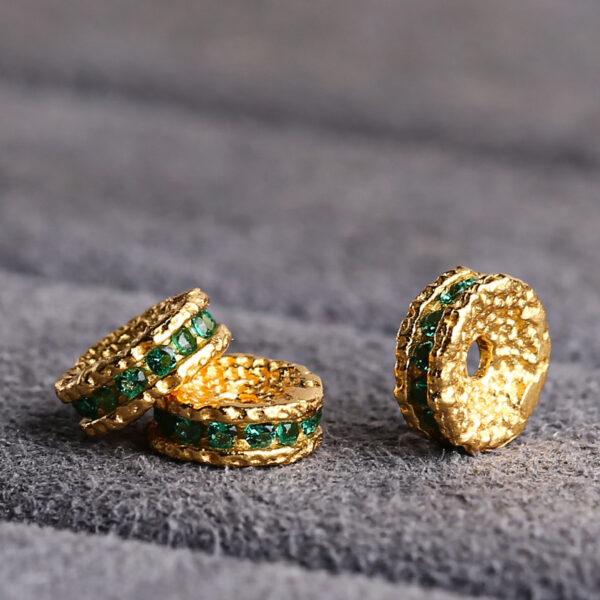 rondelle shape gild s925 sterling silver bead, zircon inlaid small pits pattern golden bead - Image 3