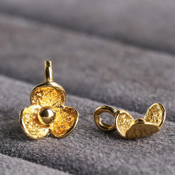 three petals flower gild s925 sterling silver charm, golden flower bead - Image 3