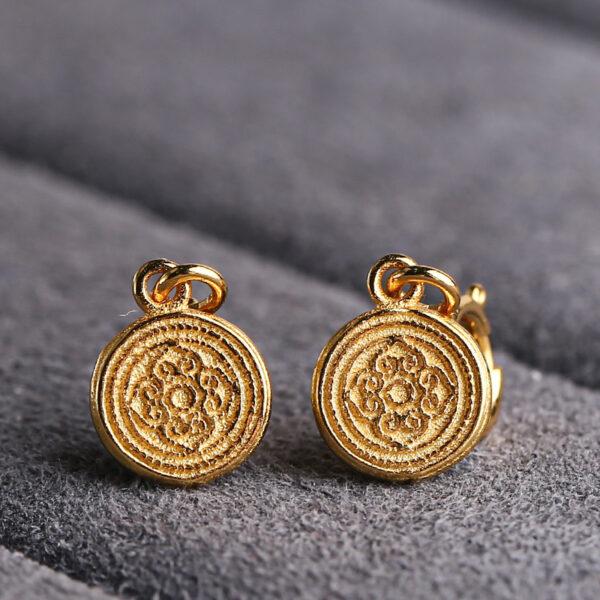 round gild s925 sterling silver charm, flower pattern golden clasp bead - Image 3